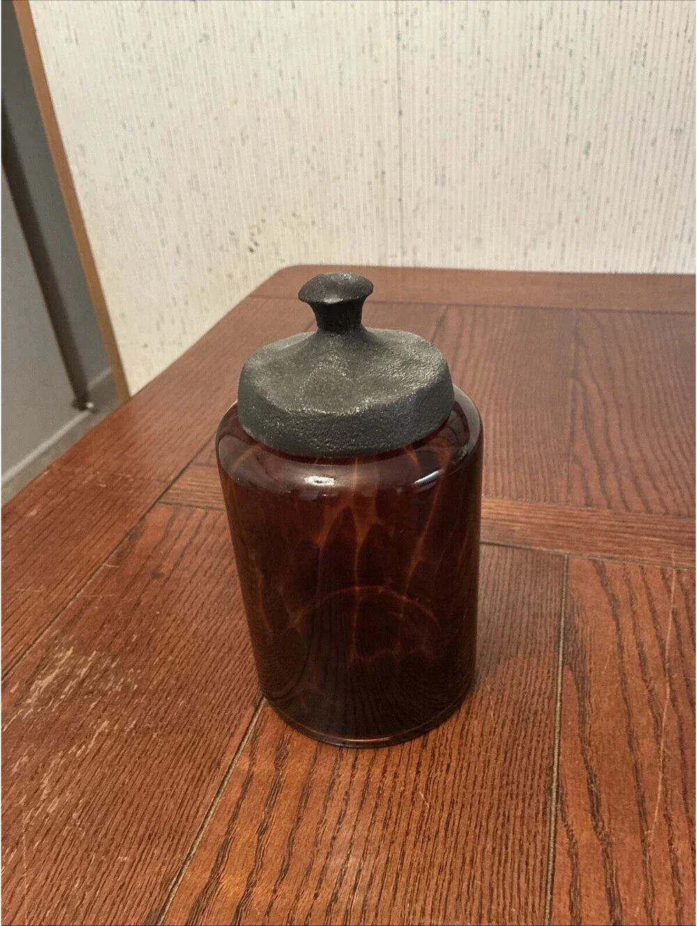 Tortoise Shell Apothecary Jar Glass Canister Metal Lid
